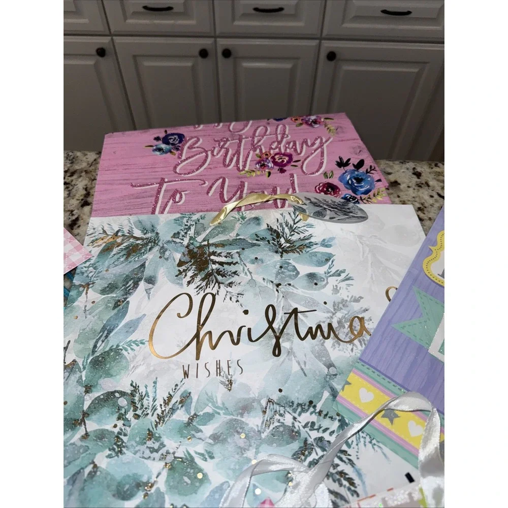 Lot of 13 Colorful Tote‎ Gift Bags w Handles birthday, baby Cmas Your BD. 3837